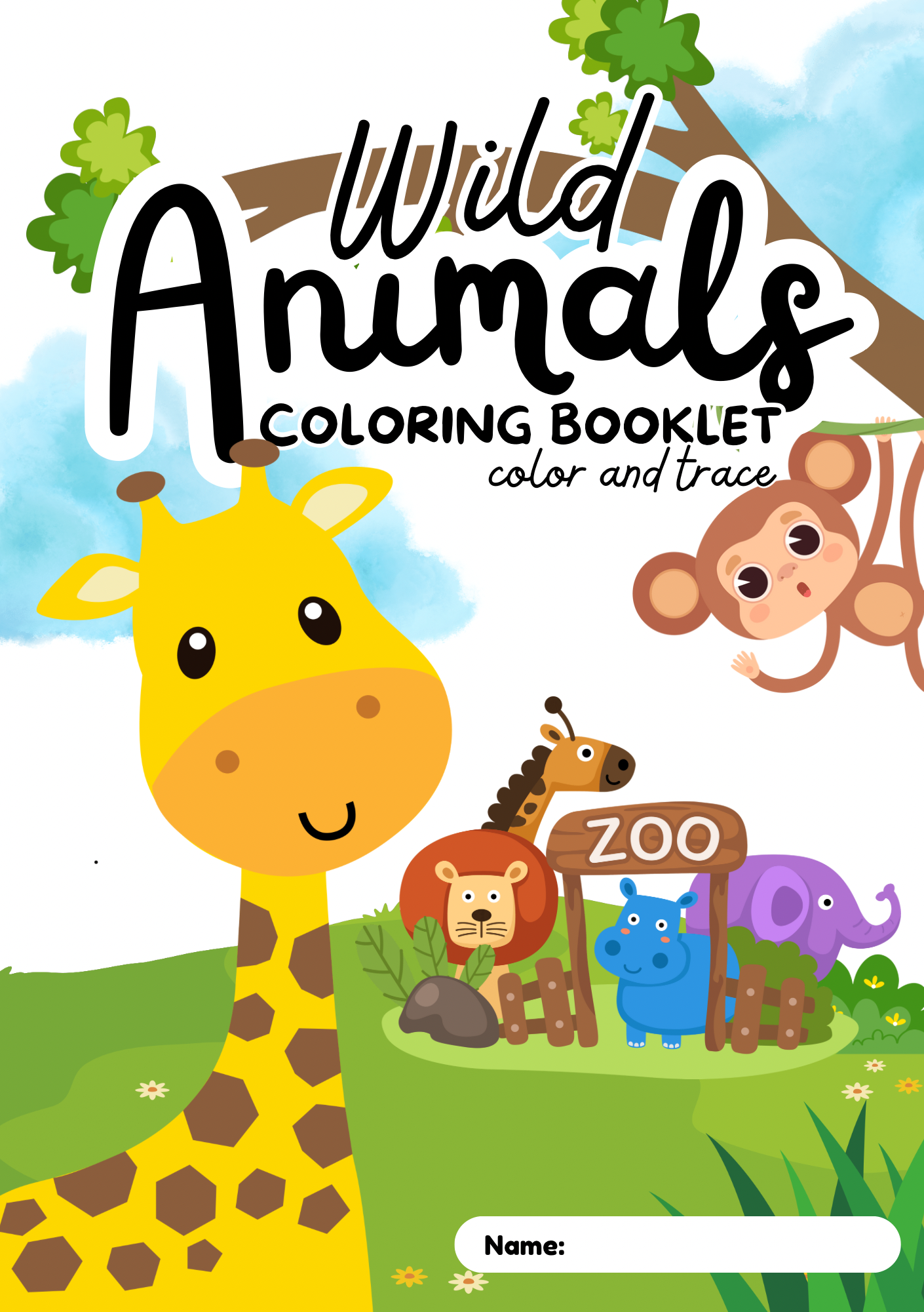 WILD ANIMALS COLORING BOOKLET (COLOR AND TRACE)